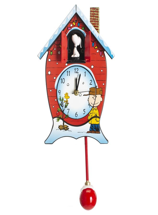 Mark Feldstein & Associates Mark Feldstein, Peanuts Christmas Linus and Lucy Song Cuckoo Clock, Red, 17 Inch - Image 1